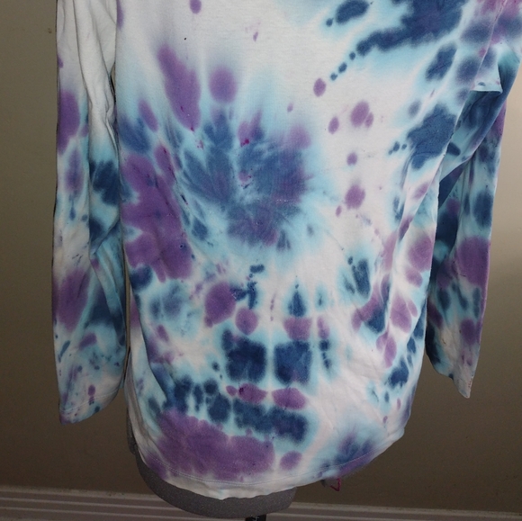 Tie Dye Long Sleeved Shirt, Blue Tie Dye Shirt, Blue Purple Tie Dye Blouse - Picture 3 of 16